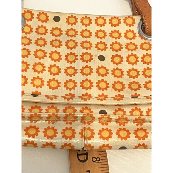 Orla Kiely Coated Canvas Tote Shoulder Leather Handle Bag Yellow Retro Daisy - Picture 8 of 13